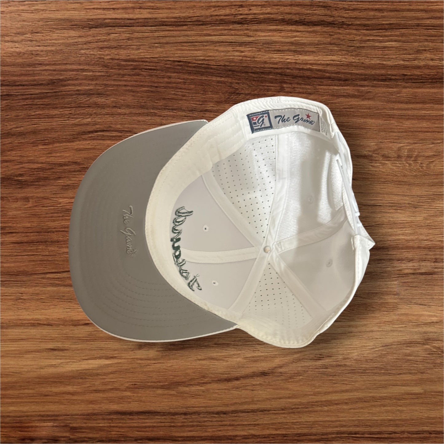 White Hat w/ Dark Green Embroidery