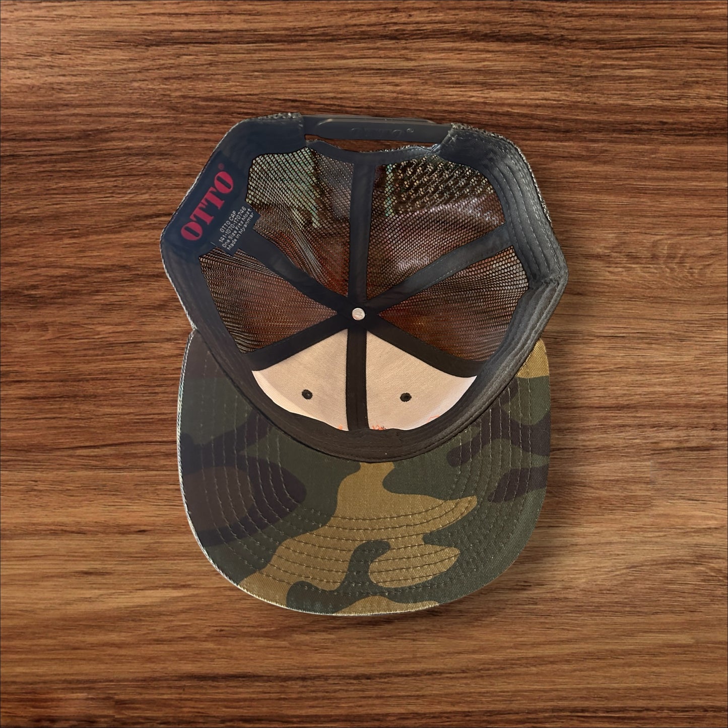 Camo Hat w/ Orange Embroidery Flat Brim