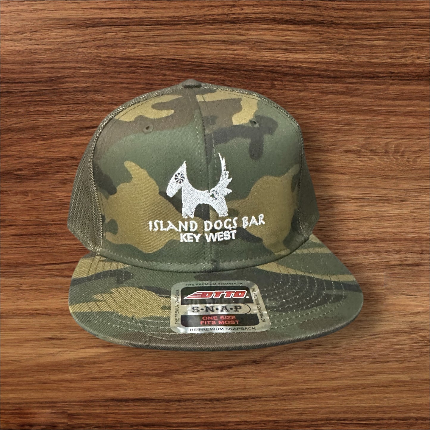 Camo Hat w/ White Embroidery Flat Brim