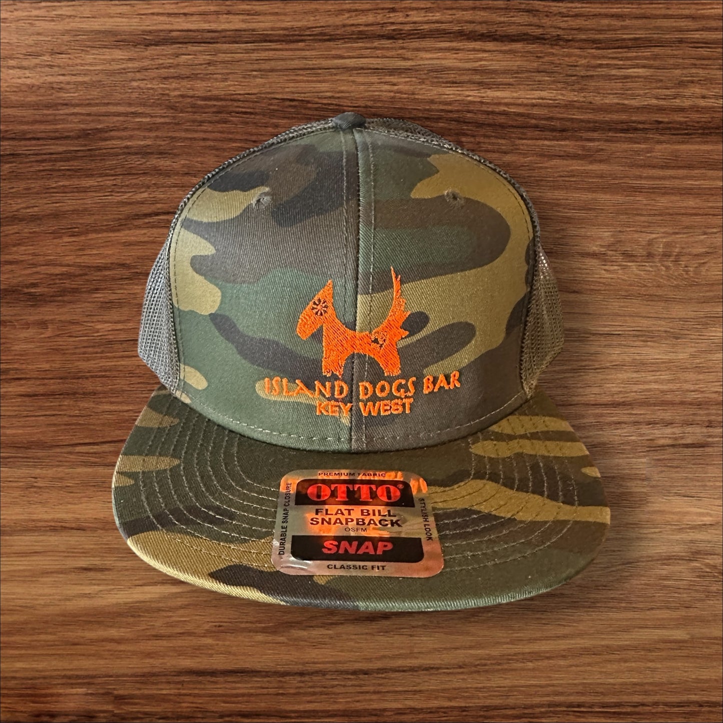 Camo Hat w/ Orange Embroidery Flat Brim